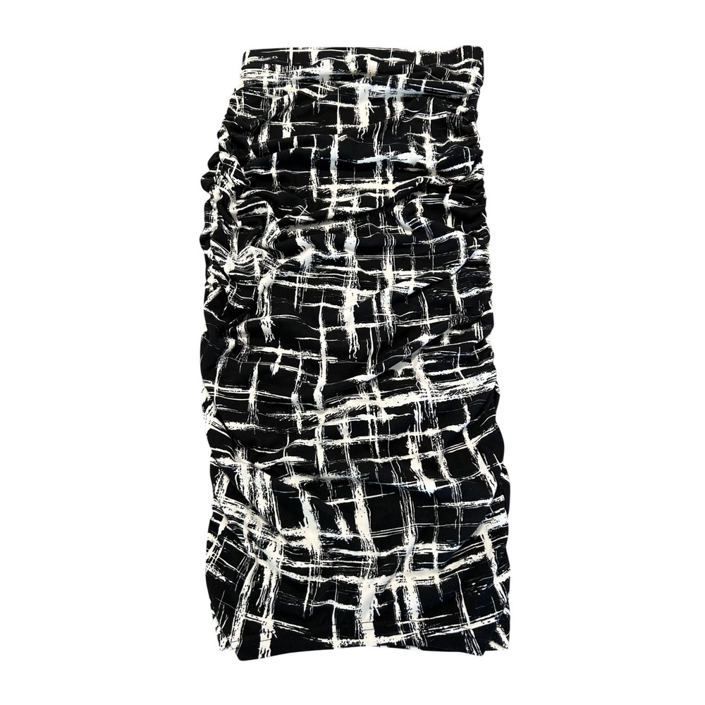 Vfshow Vfemag Black White Abstract Grid Ruched Midi Bodycon Pencil Skirt‎ Small